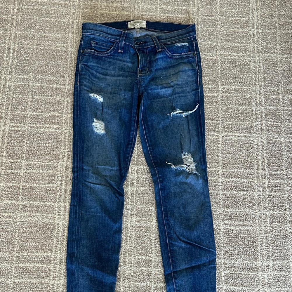 Current/Elliott Dark Blue Distressed Skinny Jeans